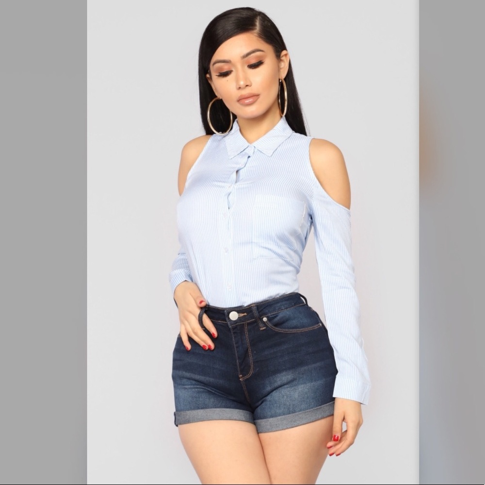 Boss AF Striped Cold Shoulder Top - Light Blue